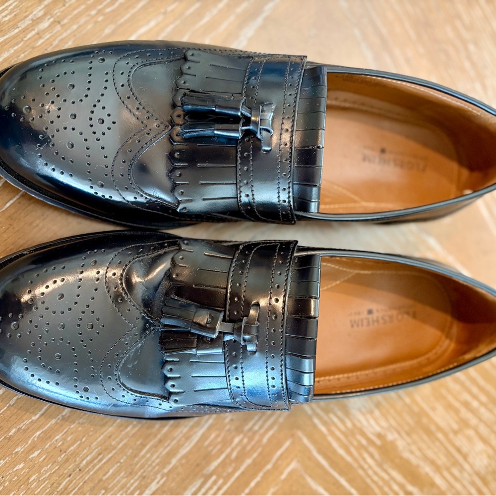 Florsheim Black Leather Tassel Kiltie Loafers